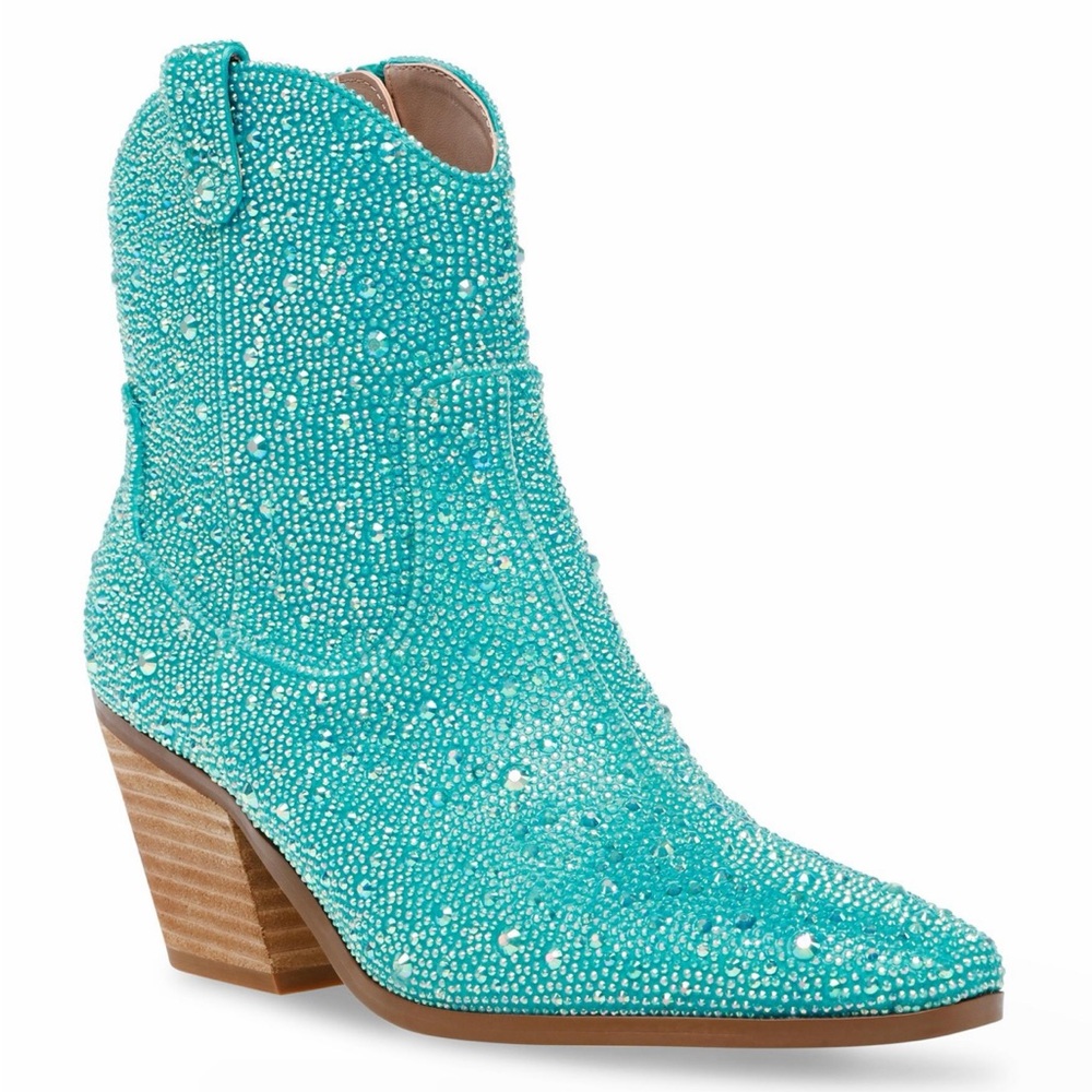 Betsey Johnson Turquoise Crystal Western Ankle Bootie